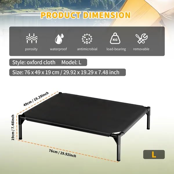 Pet Bed – Breathable Mesh Elevated Cooling Raised Bed Indoor Outdoor Use | Waterproof Easy Clean Surface Durable Frame | Lightweight Travel Friendly Low Profile Design Black Multiple Sizes