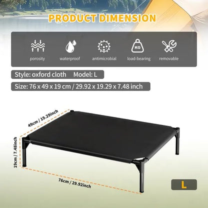 Pet Bed – Breathable Mesh Elevated Cooling Raised Bed Indoor Outdoor Use | Waterproof Easy Clean Surface Durable Frame | Lightweight Travel Friendly Low Profile Design Black Multiple Sizes