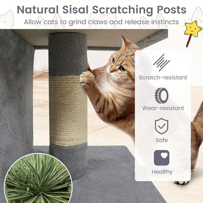Tangkula Small Cat Tree for Indoor Cats, 25.5 Inch Cat Tower with Sisal Scratching Posts, 2 Large Cat Condos with Padded Top Perch, Modern Cat Climbing Furniture for Adult Cats & Kittens (Light Gray) - color: Light Gray