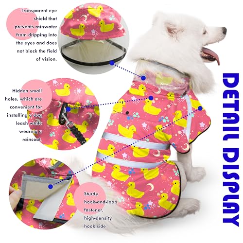 Dog Raincoat, Adjustable Rain Jacket with Hooded Double Layer for Large Medium Small Dogs Puppies, Lightweight Waterproof Rain Coat Poncho with Reflective Stripe Duck Pink,M - color: Duck Pink, size: Medium