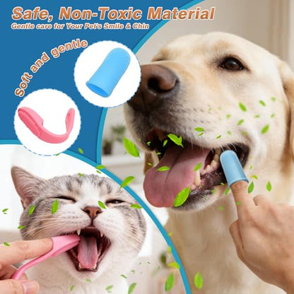 7 Pcs Bathing Kit with Storage Bag for Dogs & Cats Includes Pet Grooming Gloves, Dog Bath Brush & Finger Toothbrush All-in-One Pet Care (Ocean Blue) - color: Ocean Blue