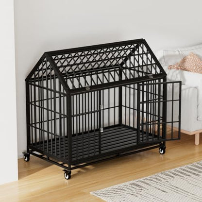 Snuowu 54/48 Inch Heavy Duty Dog Crate Large Dog cage Strong Metal Dog Kennels and Crates for Large Dogs Top Open with Wheels 2 Removable Trays - size: 47.2"L x 28.9"W x 45.5"H