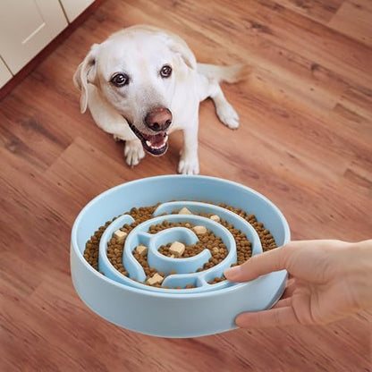 Ceramic Slow Feeder Dog Bowl,1.5 Cups Pet Slow Feeder for Small and Medium Breed,Puzzle Dog Food Dish,Anti-Gulping,Stop Bloat,Preventing Choking(Blue) - color: Blue