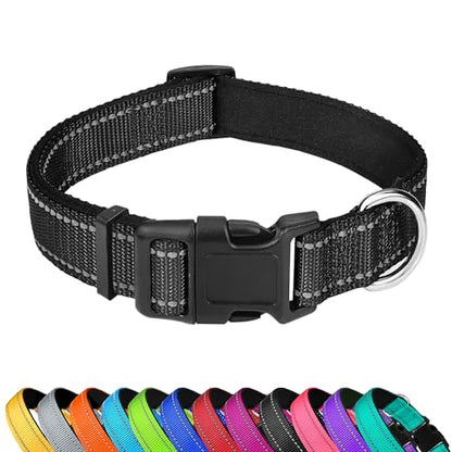 Reflective Dog Collar, Adjustable Soft Neoprene Padded Nylon Pet Collars with Buckle for Puppy and Small Dogs, Cats, Black,XS - color: Black, size: X-Small