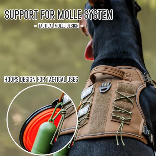 Tactical Dog Harness for Medium & Large Dogs, Brown Adjustable No-Pull Control with Handle, Heavy Duty Reflective Vest - Size XL - color: Army Brown, size: XL