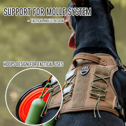 Tactical Dog Harness for Medium & Large Dogs, Brown Adjustable No-Pull Control with Handle, Heavy Duty Reflective Vest - Size M - color: Army Brown, size: Medium