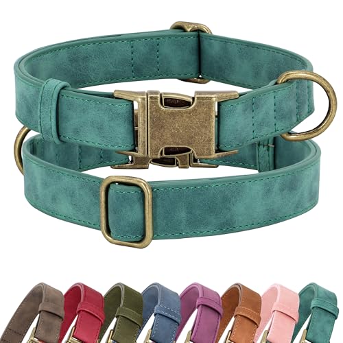 Didog Soft PU Leather Dog Collar, Stylish Quick Released Dog Collars for Small Dogs, Easy Clean Adjustable Pet Collar for Daily Walking, Green, S Fit 10-15" Neck - color: Green, size: S：Fit 10-15" Neck, Width ⅝"