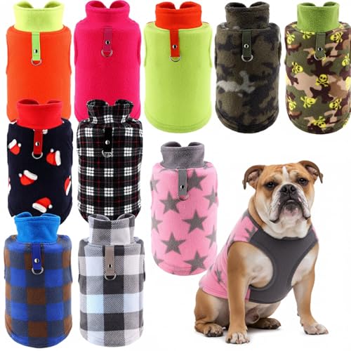 Reginary 10 Pack X-Large Dog Sweaters Fleece Pet Dog Clothes with Leash Ring Soft Warm Winter Puppy Plaid Shirt(Bright) - size: X-Large,11-15.4 lb, style: Bright