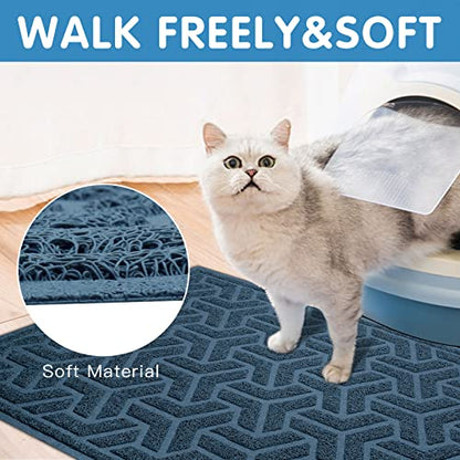 UPSKY Cat Litter Mat, Litter Trapping Mat Soft on Kitty Paws, Large Litter Box Mat 35" x 24" Scatter Control for Indoor Cats Waterproof and Extra Large Pretty Litters Carpet - color: D-Blue