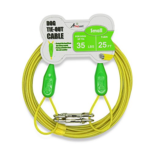 Petest 25ft Tie-Out Cable with Crimp Cover for Small Dogs Up to 35 Pounds - color: Green & Yellow, size: 35lbs25ft