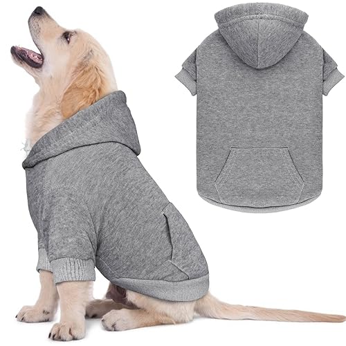 Dog Sweaters for Small Dogs,Dog Hoodie Sweater Solid Soft Brushed Fleece Clothes Pet Hoodie Sweatshirt with Pocket(Grey-S) - color: Grey, size: Small