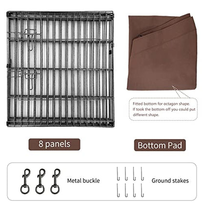 NEZUC Foldable Metal Dog Exercise Playpen Gate Fence Dog Crate 8 Panels 24 Inch Height Puppy Kennels with Top Cover/Bottom Pad for Animals Outdoor Indoor (Playpen+Bottom Pad, Brown, 24" H) - size: 24"H, style: Playpen+Bottom Pad
