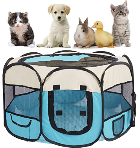 Pet Cat Playpen for Indoor Cats,Puppy Small Dog Cat Tent Crates Cage,Portable Pet Dog Playpen,29x29x16,Blue/Beige,1Pack - color: F2916 Blue