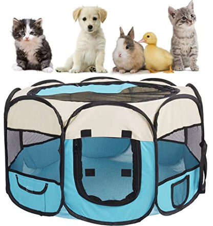 Pet Cat Playpen for Indoor Cats,Puppy Small Dog Cat Tent Crates Cage,Portable Pet Dog Playpen,29x29x16,Blue/Beige,1Pack - color: F2916 Blue