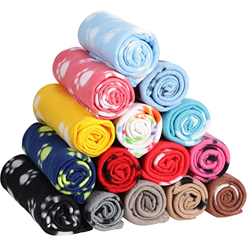 Tatuo 15 Pieces Puppy Blanket Cute Dog Cat Bed Sleep Mat Pad Cover Double Sided Velvet Fabrics Soft Printed Pet Blanket for Kitten and Other Small Animals 15 Colors (Paw Print Patterns)