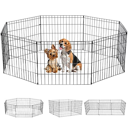 Dog Playpen for Small Medium Large Dogs, 24"/ 30"/ 36"/ 42"/ 48" Indoor Outdoor Metal Wire Pet Exercise Pen, Portable Foldable Yard Puppy Dog Fence for Camping, Black