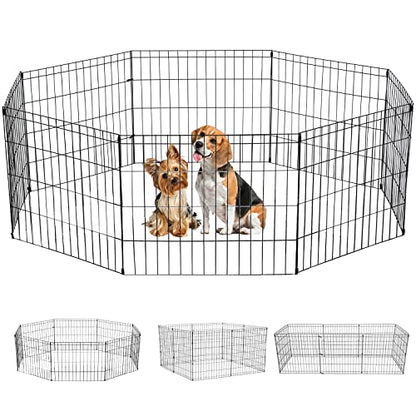 Dog Playpen for Small Medium Large Dogs, 24"/ 30"/ 36"/ 42"/ 48" Indoor Outdoor Metal Wire Pet Exercise Pen, Portable Foldable Yard Puppy Dog Fence for Camping, Black