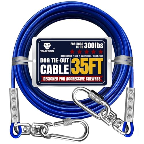 Tie Out Cable for Dogs Up to 300lbs,35ft Extra Strong 1000lbs Break Strength Tie-Out Tether Trolley Training Lead,Dog Run Cable for Yard Garden Park Camping Outside (Blue, 300lbs 35ft) - color: Blue, size: 35 ft