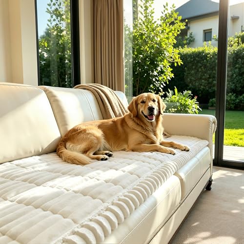 SUBRTEX Couch Cover for Dogs, Non-Slip Sofa Mat Washable, Thick Sofa Slipcover Cushion Protector Pet-Friendly(Ivory, 27.6"x70.9") - color: Ivory, size: 27.6"x70.9"