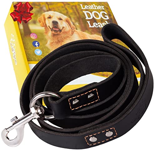 ADITYNA Heavy Duty Leather Dog Leash 6 ft x 1" - Strong, Soft Training Lead for Large & Extra Large Breeds (XL - 6 ft x 1 inch, Black) - color: Black, size: XL - 6 ft x 1 inch