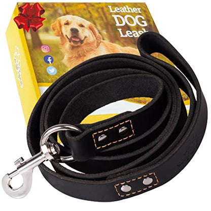 ADITYNA Heavy Duty Leather Dog Leash 6 ft x 1" - Strong, Soft Training Lead for Large & Extra Large Breeds (XL - 6 ft x 1 inch, Black) - color: Black, size: XL - 6 ft x 1 inch