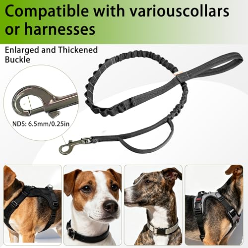 FOVRLZSE Reflective Bungee Dog Leash(Black) - 4FT to 5FT Adjustable Shock Absorbing Leash with Double Padded Handle & 360° No Tangle Metal Clasp for Small Medium Large Dogs - color: Black