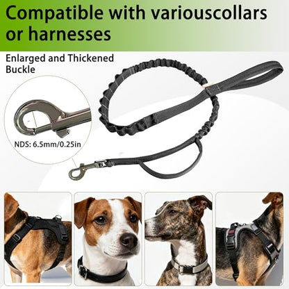FOVRLZSE Reflective Bungee Dog Leash(Black) - 4FT to 5FT Adjustable Shock Absorbing Leash with Double Padded Handle & 360° No Tangle Metal Clasp for Small Medium Large Dogs - color: Black