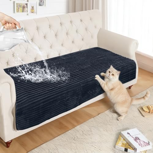 NAISI Couch Covers for Dogs Waterproof Flannel Striped Sofa Cover Pet Friendly Washable Dog Mat for Couch Anti Slip Sectional Sofa Slipcover Protector(1pc/35"x 63",Dark Navy) - color: Dark Navy, size: 1pc/35"x 63"