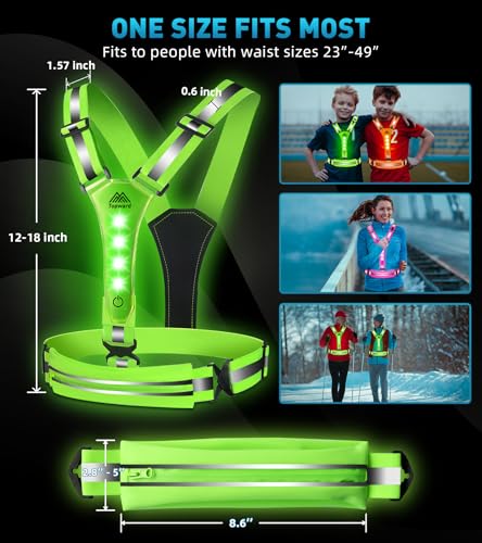 Topward LED Reflective Vest Running Gear, USB-C Rechargeable, Light Up Lights for Night Dog Walking Cycling, Running Phone Holder Vest for Runners, High Visibility with Adjustable Waist/Shoulder - color: green