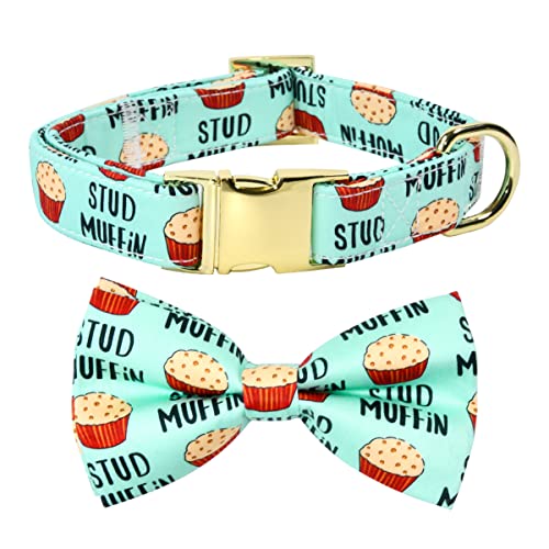 Stud Muffin Dog Bow Tie Dog Collar Accessory, Detachable Bowtie, Adjustable Collar for Small Medium Large Dogs - color: Stud Muffin, size: S (10 --16")