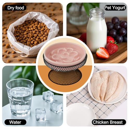 Raised Ceramic Cat Slow Feeder Bowl Elevated Food Bowl with Stand, Cat Slow Bowl for Wet Food and Dry Food, Whisker Friendly Pet Feeder for Kitty and Small Dog - color: Pink