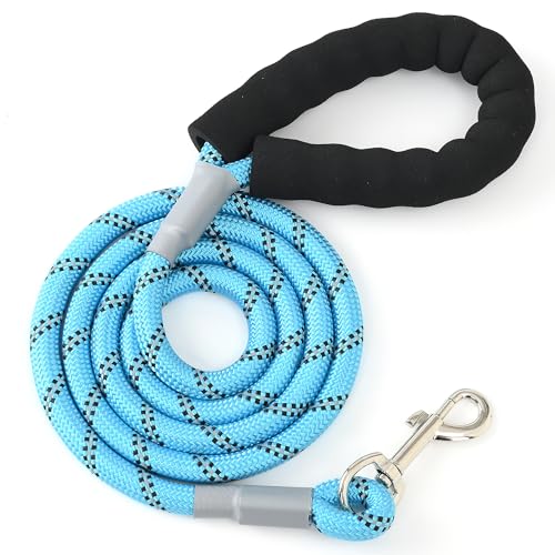 Mile High Life Reflective Dog Leash, with Comfortable Padded Handle, Blue Nylon Rope Leash with Steel Tips, Heavy Duty 4 Feet Pet Leashes (Blue,48 Inches) - color: Reflective Nylon Rope - Blue, size: 4 Feet