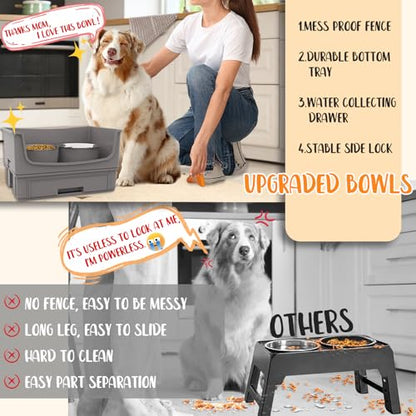 Elevated Dog Bowl Stand Set,Quiet Eating Mess Proof Raised Dog Bowls 2 Stainless Steel Pet Food Bowls,Splash Water Collection Non-Slip Medium Sized Feeding Table - color: Grey, size: Medium