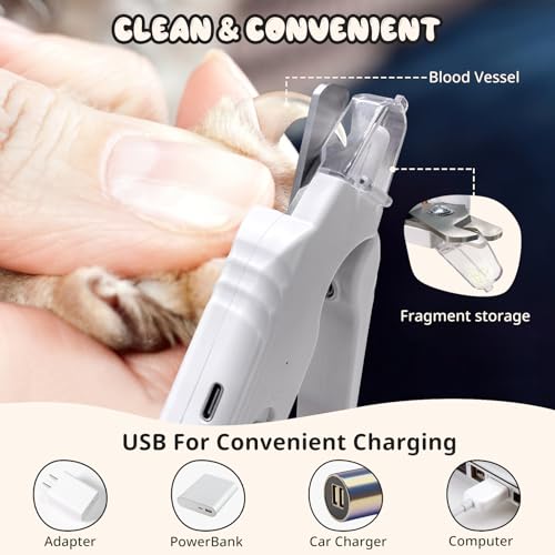 2-in-1 Dog Nail Trimmers & Dog Nail Grinder, Dog Nail Clippers with 2 LED Lights & Safety Guard, USB Rechargeable, Multiple Grinding Methods for Small, Medium, and Large Dogs & Cats (White) - color: White