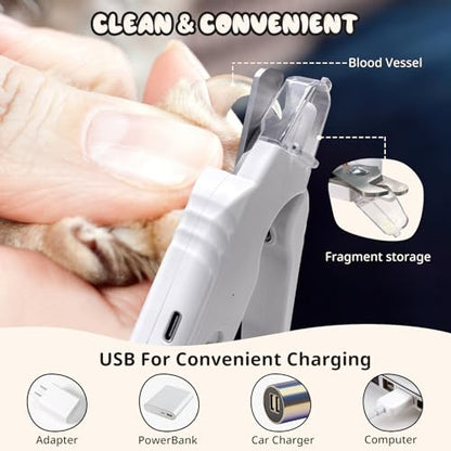 2-in-1 Dog Nail Trimmers & Dog Nail Grinder, Dog Nail Clippers with 2 LED Lights & Safety Guard, USB Rechargeable, Multiple Grinding Methods for Small, Medium, and Large Dogs & Cats (White) - color: White
