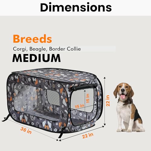 Beatrice Home Fashions Portable, Collapsible, Pop Up Kennel Travel Cat and Dog Crate, 36" L x 22" W x 22" H, Face of Love - color: Face of Love, size: 36.0"L x 22.0"W x 22.0"H