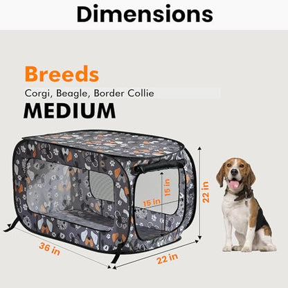 Beatrice Home Fashions Portable, Collapsible, Pop Up Kennel Travel Cat and Dog Crate, 36" L x 22" W x 22" H, Face of Love - color: Face of Love, size: 36.0"L x 22.0"W x 22.0"H