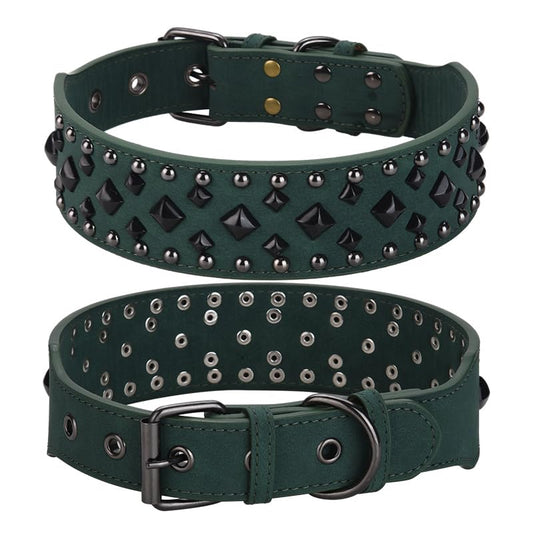 Spiked Dog Collar, PU Leather, Durable, Studded, Decorative, Large, for Rottweiler, Bulldog, American Bully (Green1, L (19.7-24.4inch)) - color: Green1, size: L (19.7-24.4inch)