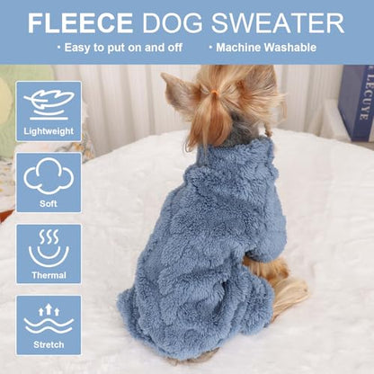 Dog Sweater Fleece Turtleneck Winter Dog Clothes for Small Dogs Girls Boy, Warm Fleece Puppy Pajamas Onesies, Pet Clothes Puppy Sweater Pjs, Doggy Jumpsuits Doggie Outfit,Blue,S - color: Blue, size: Small (Chest 15in )