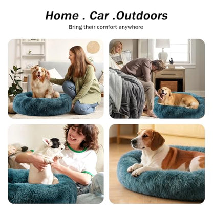 Calming Donut Dog Bed for Small to Medium Dogs & Cats - Plush Faux Fur Anti-Anxiety Pet Bed with Machine Washable Cover & Non-Slip Base - color: Gradient Blue, size: X-Small 15.7''