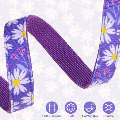Dog Collar and Leash Set, Adjustable Dog Collars for Small Medium Dogs Boys Girls, Soft Durable Nylon Collar and Matching Leash, Cute Puppy Collars,Purple - color: Purple flower, size: Small(Neck:11.8"-16.2")