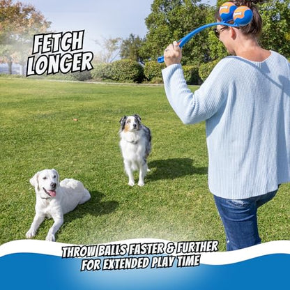 Chuckit! The Duo 22M Double Launcher Dog Toy, 22" Length, Includes 2 Medium Tennis Balls (2.5") Size Medium for Breeds 20-60lbs, for Multi-Dog and Pack Play, Launches Two Balls at Once - style: The Duo