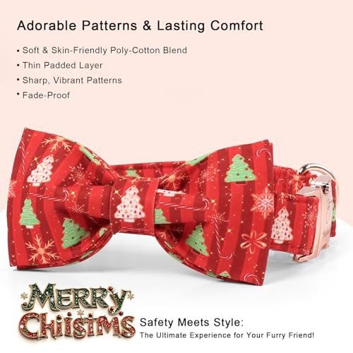 Christmas Dog Collar with Bow Tie - Cute Christmas Tree Design Red Puppy Collar, Adjustable Metal Buckle Winter Bowtie Dog Collars for Small Medium Large Dogs XS - color: B-Red Christmas Tree, size: XS