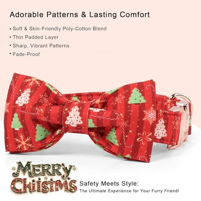 Christmas Dog Collar with Bow Tie - Cute Christmas Tree Design Red Puppy Collar, Adjustable Metal Buckle Winter Bowtie Dog Collars for Small Medium Large Dogs XS - color: B-Red Christmas Tree, size: XS
