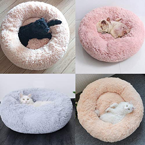 Plush Dog Bed Pet Calming Fur Bed, Fluffy Donut Round Cat Beds, Anti-Slip & Anti-Anxiety, 16 Inch for Puppy and Kitties, Apple Green, XS - color: Apple Green, size: XS - 16 inch