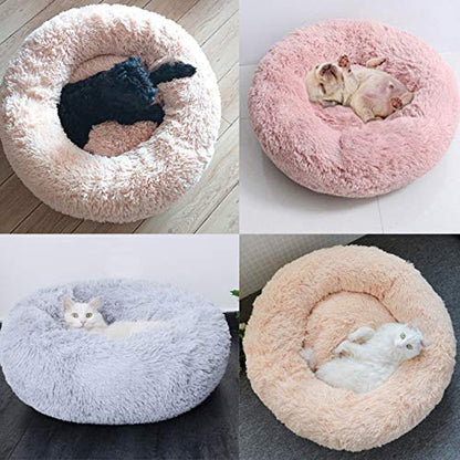 Plush Dog Bed Pet Calming Fur Bed, Fluffy Donut Round Cat Beds, Anti-Slip & Anti-Anxiety, 16 Inch for Puppy and Kitties, Apple Green, XS - color: Apple Green, size: XS - 16 inch