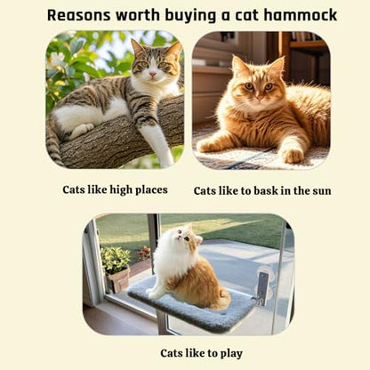Cat Window Perch, Cordless Foldable Cat Hammock for Indoor Cats with Upgraded Suction Cups Strong Metal Frame Holds Up to 44lbs (L 1PC) - size: L 1PC