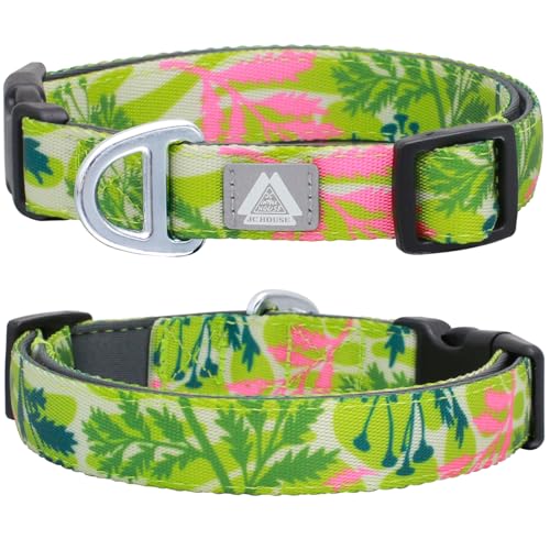 Small Dog Collar with Reflective Logo and Soft Padded Neoprene,Summer Tropical Leaf Design, Adjustable,Lightweight & Durable, Neck Size 9’’-14’’ (Leaf, S) - color: Tropical Leaf, size: S (Neck 9''– 14'')