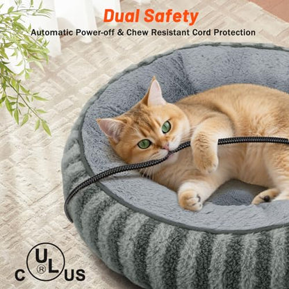 Toove Heated Cat Bed Indoor - Heating Donut Pet Bed for Cats and Small Dogs, Ultra Soft & Cozy Sleeping Cat Beds, Machine Washable, Safe Warming with Timer and Temperature Control, 20''x20''x6'' Small