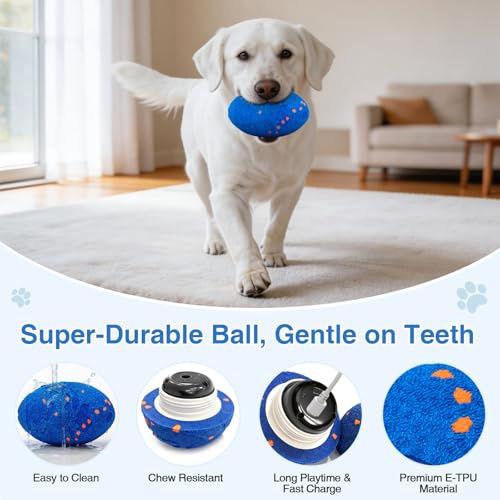 Interactive Dog Toy Balls, Pet Ball Toys Automatic Moving Bouncing and Rotating, Solid E-TPU Material, IPX7 Waterproof Active Rolling Balls for Small, Medium and Large Dogs(Vbleu) - color: Blue, size: Oval